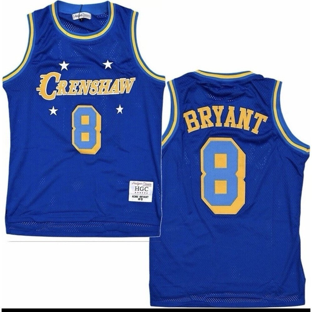 Headgear Classics Crenshaw Kobe Bryant #8 Basketball Jersey Blue Yellow Size L